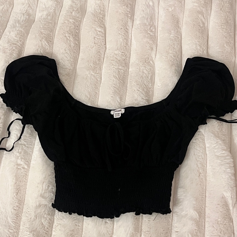 Garage Black Puff Sleeve Crop Top
